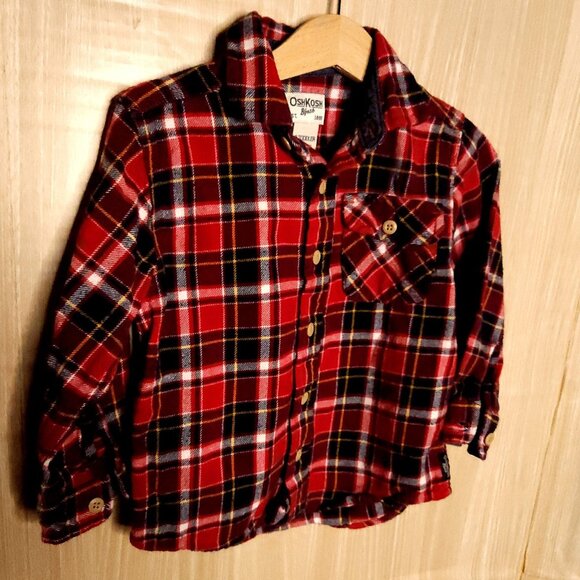 Osh Kosh B'gosh Toddler Boys Red Plaid Flannel Shirt 3T - Picture 3 of 5